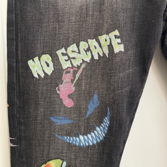 Men’s Sugarhill Trippy Black Graphic Jeans, Size 40 - Picture 8 of 16